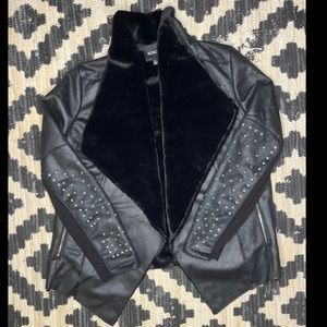 Xoxo black leather/fur coat it’s studs size L